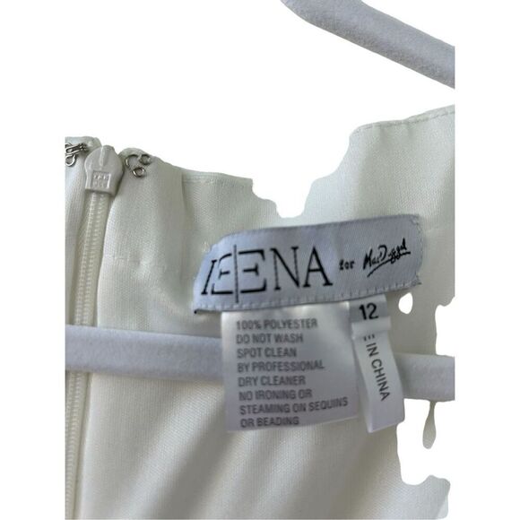 Mac Dugal V Neck Long Sleeve High Slit Gown White Women's Size 12 - Picture 6 of 8